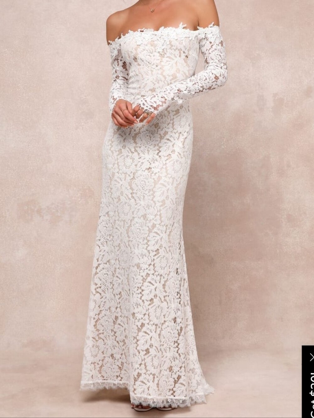 Lulu's Romace Dreamer White Off-Shoulder Lace Mermaid Gown